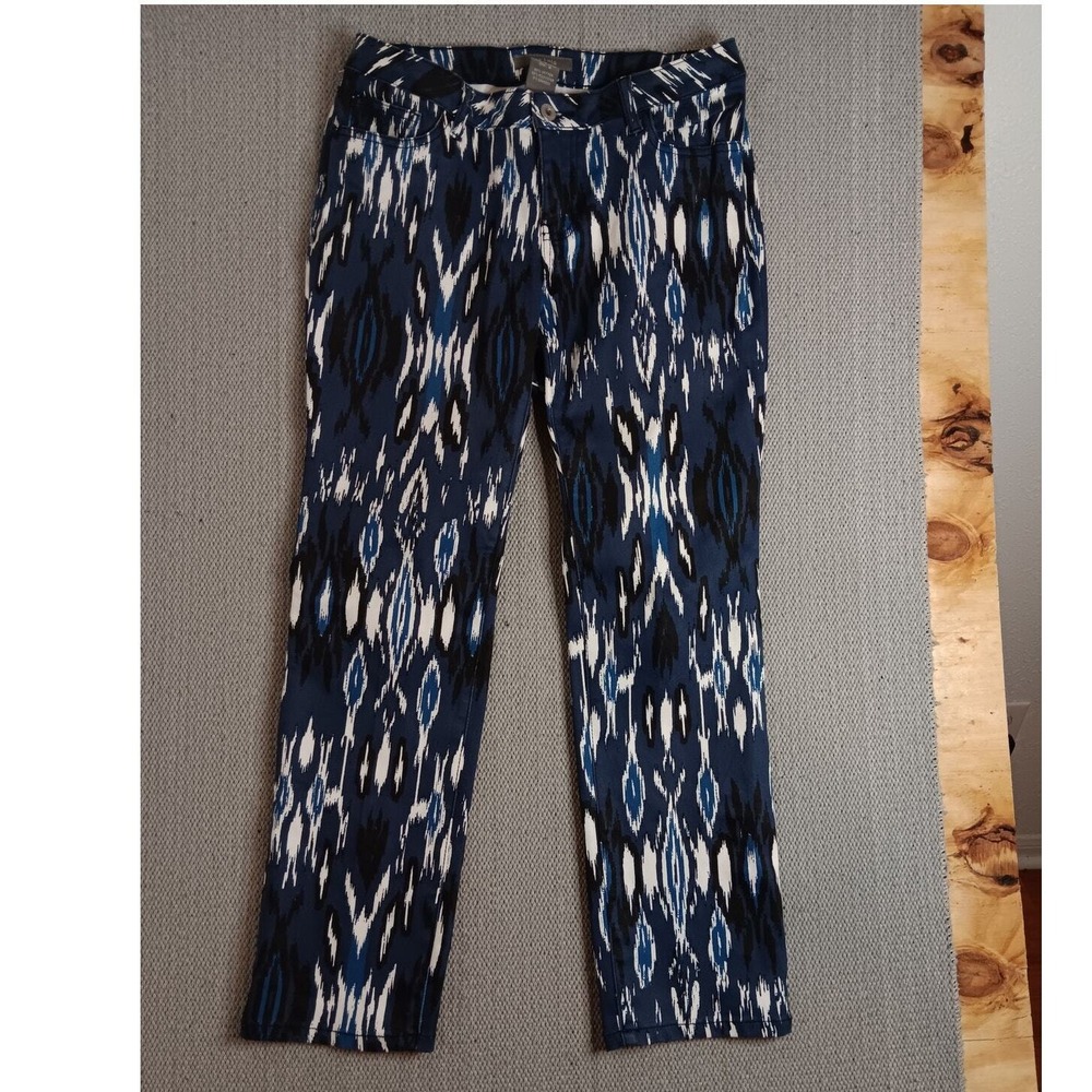 Su & Lola Pants Womens 6 Aztec‎ Blue Stretch 5 Pocket Straight